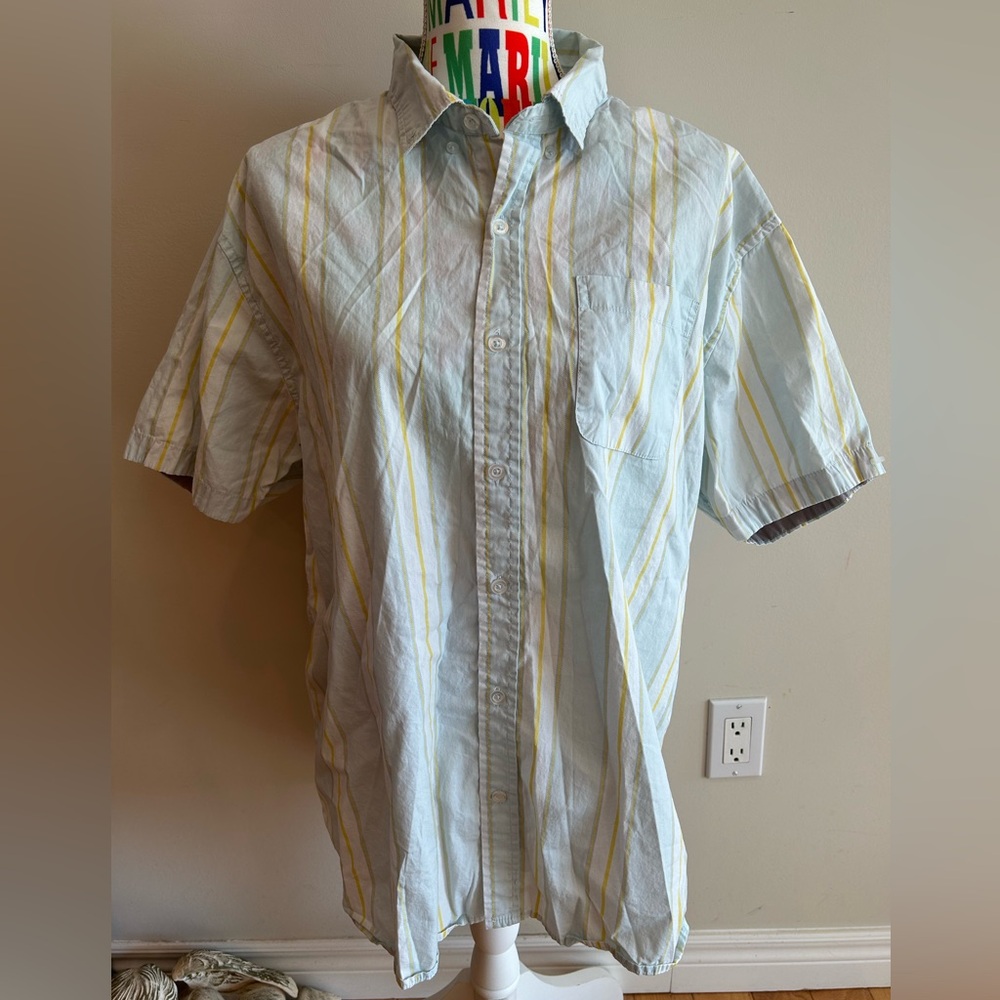 Men's 100% Cotton Light Blue and Yellow Striped Shirt